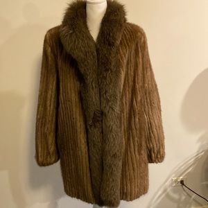 FUR vintage real fox and mink brown fur jacket size 10